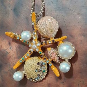 Rhinestone Beach Sea Star Starfish Necklace Pin Hawaii Nautical Ocean
